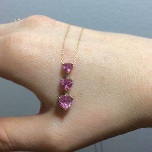 Pink sapphire three tiered heart necklace